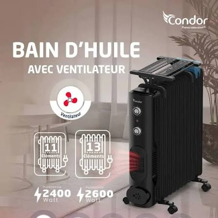 BAIN DHUILE CONDOR 11 ELEMENT 2400W+VENTILO/NOIR